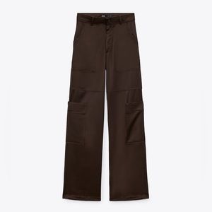Zara Brown Satin Cargo Pants